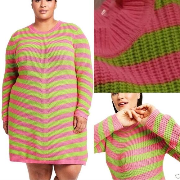 Victor Glemaud x Target Women’s Striped Long Sleeve Sweater Pink/Green Dress - Picture 4 of 7